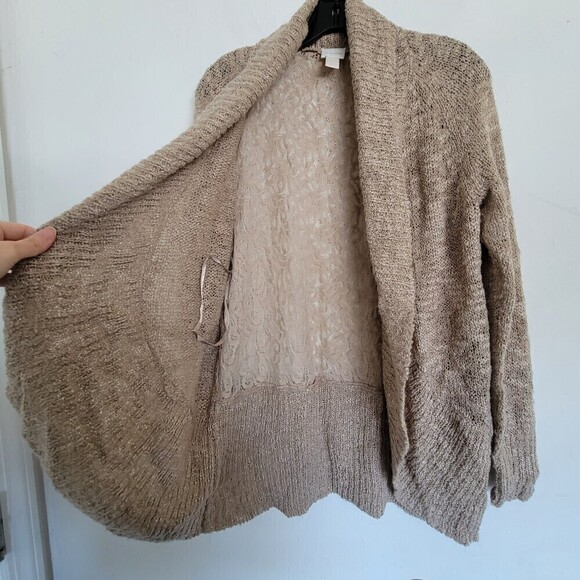 Chico's Wool Lace Back Lara Cocoon Cardigan Sweater Beige Metallic Gold Size 0 - Picture 6 of 14